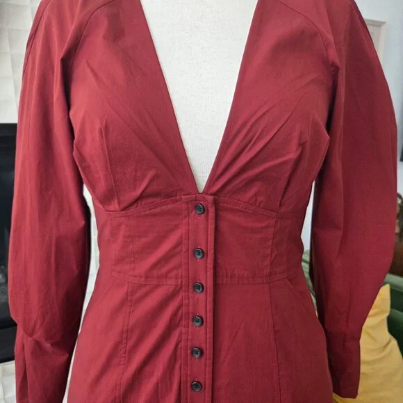 NWOT A.L.C. Fleur Long-Sleeve Tiered Cotton Dress Maroon Deep Red Suma, Size 10 - Picture 3 of 9